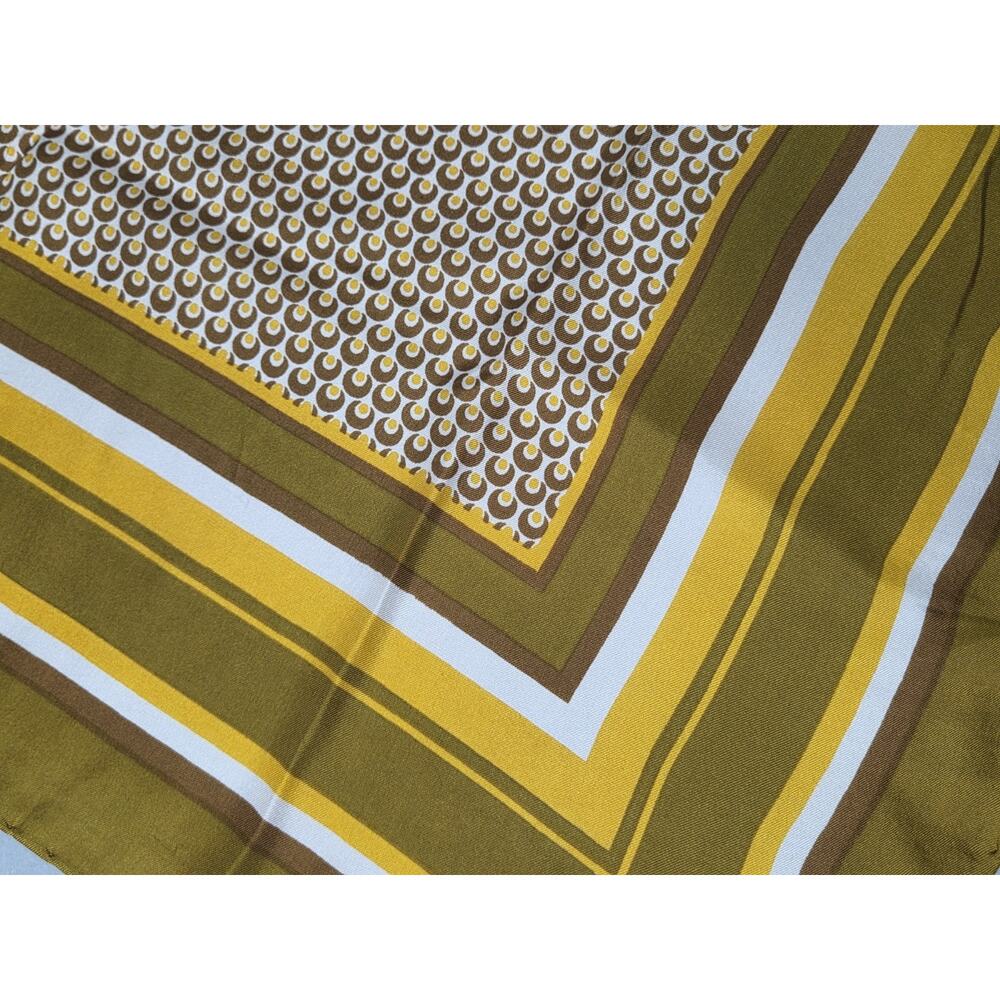 VTG 100% Silk Mod Olive Mustard Geometric 26x26 Square Scarf Retro Mod Wrap - Picture 4 of 5